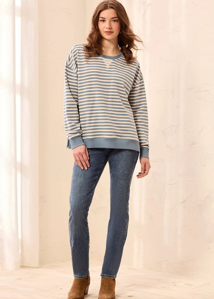 Long Sleeve Crewneck Top W Combo [Blue Fog-2487O]