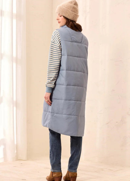 Zip front Quilted Long Vest [Blue Fog-2314O]