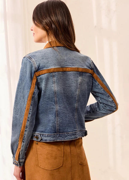 Zip Front Quilted Jacket W Suede [Moonlight-6244O]