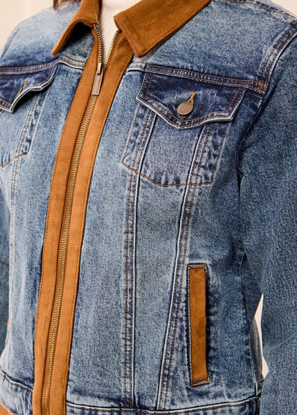 Zip Front Quilted Jacket W Suede [Moonlight-6244O]