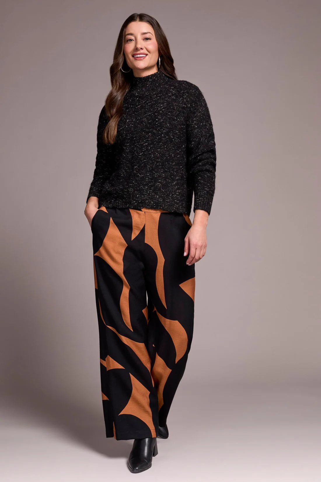 Mock Neck Puff Sleeve Sweater [Black-5943O]