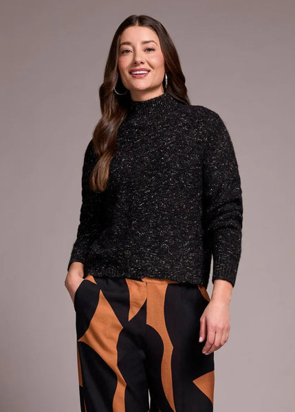 Mock Neck Puff Sleeve Sweater [Black-5943O]