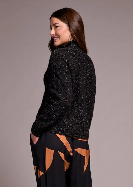 Mock Neck Puff Sleeve Sweater [Black-5943O]