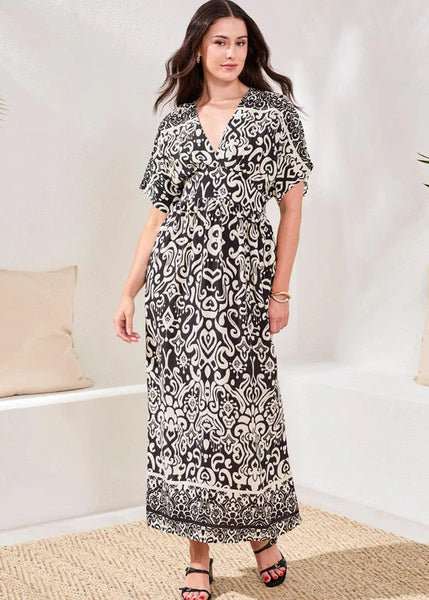 Dress W Border Print [Quartz-952O]