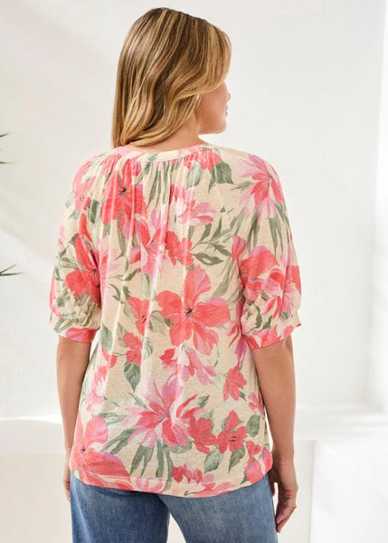 Elbow Sleeve Henley Top [Canvas-3035O]