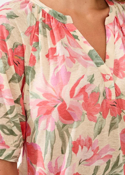 Elbow Sleeve Henley Top [Canvas-3035O]