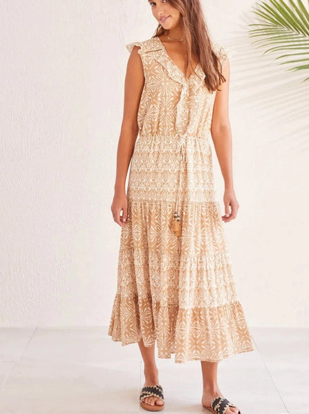 Lined Combo Print Dress [Caramel-888O]