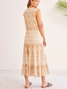 Lined Combo Print Dress [Caramel-888O]