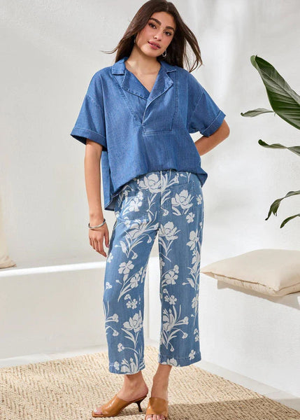 Flowy Wide Cropped Pant [Seaside Blue-6142O]