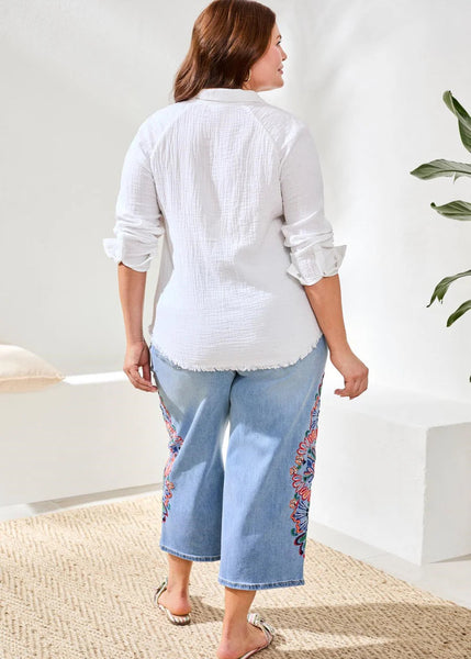 Raglan Sleeve Shirt W Raw Edge Hem [White-6058O]