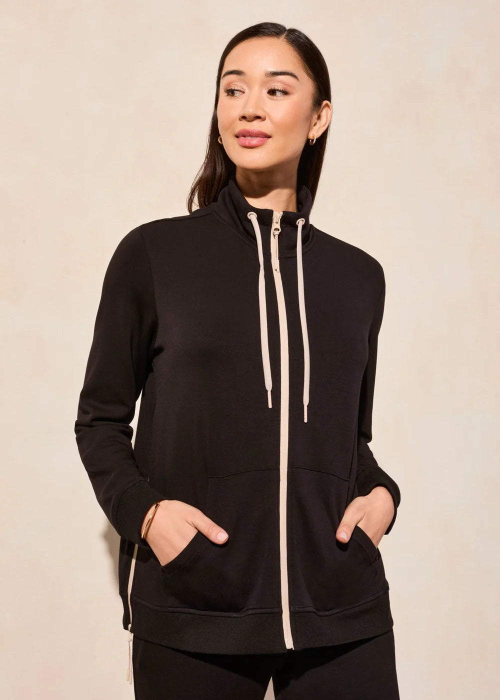 Long Sleeve Mock Neck Cardigan [Black-2064O]