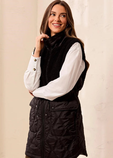 Sleeveless Mix Media Sherpa Vest [Black-5940O]