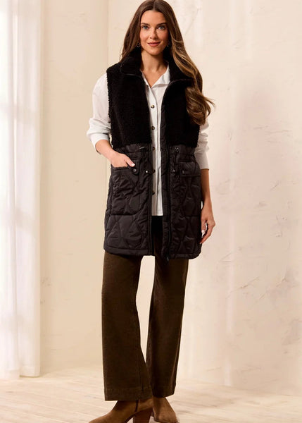 Sleeveless Mix Media Sherpa Vest [Black-5940O]