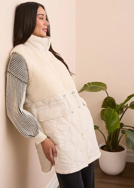 Sleeveless Mix Media Sherpa Vest [Cream-5940O]
