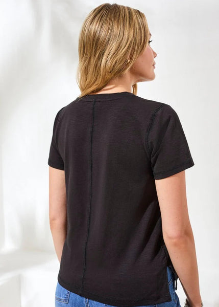 S/S V-Neck Top W Rib Combo [Black-3052O]