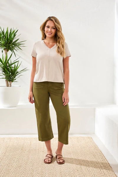 S/S V-Neck Top W Rib Combo [Quartz-3052O]