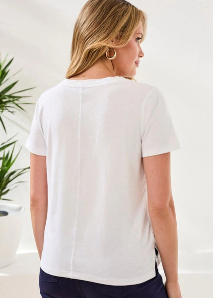 S/S V-Neck Top W Rib Combo [White-3052O]