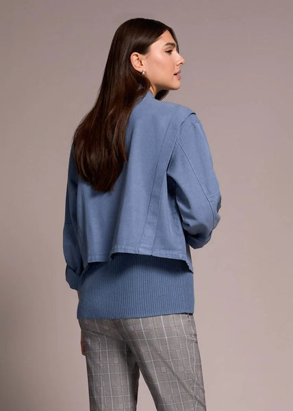 Long Sleeve Zip Front Jacket W Pockets [Slate Blue-2385O]