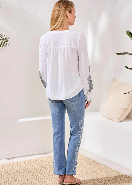 L/S Blouse W Embroidery [White-3114O]