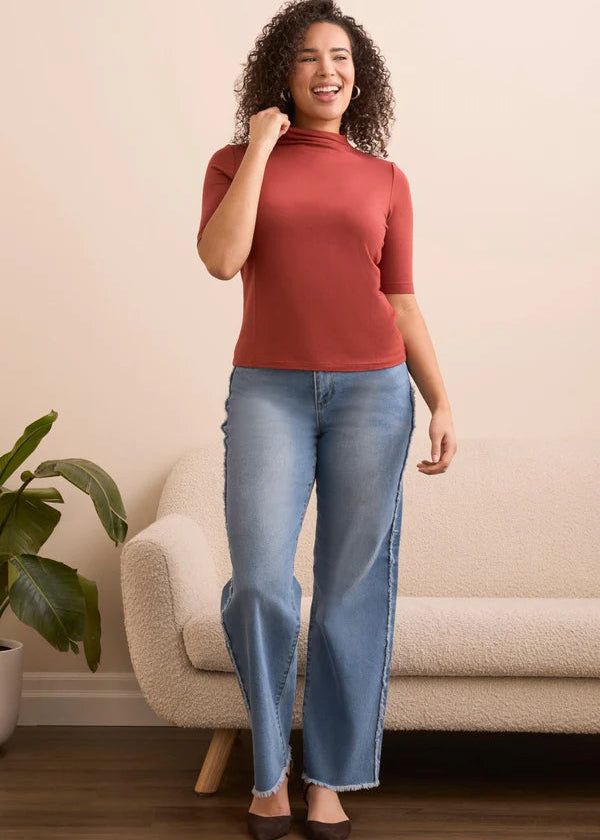 Funnel Neck Knit Top [Dark Toffee-5893O]