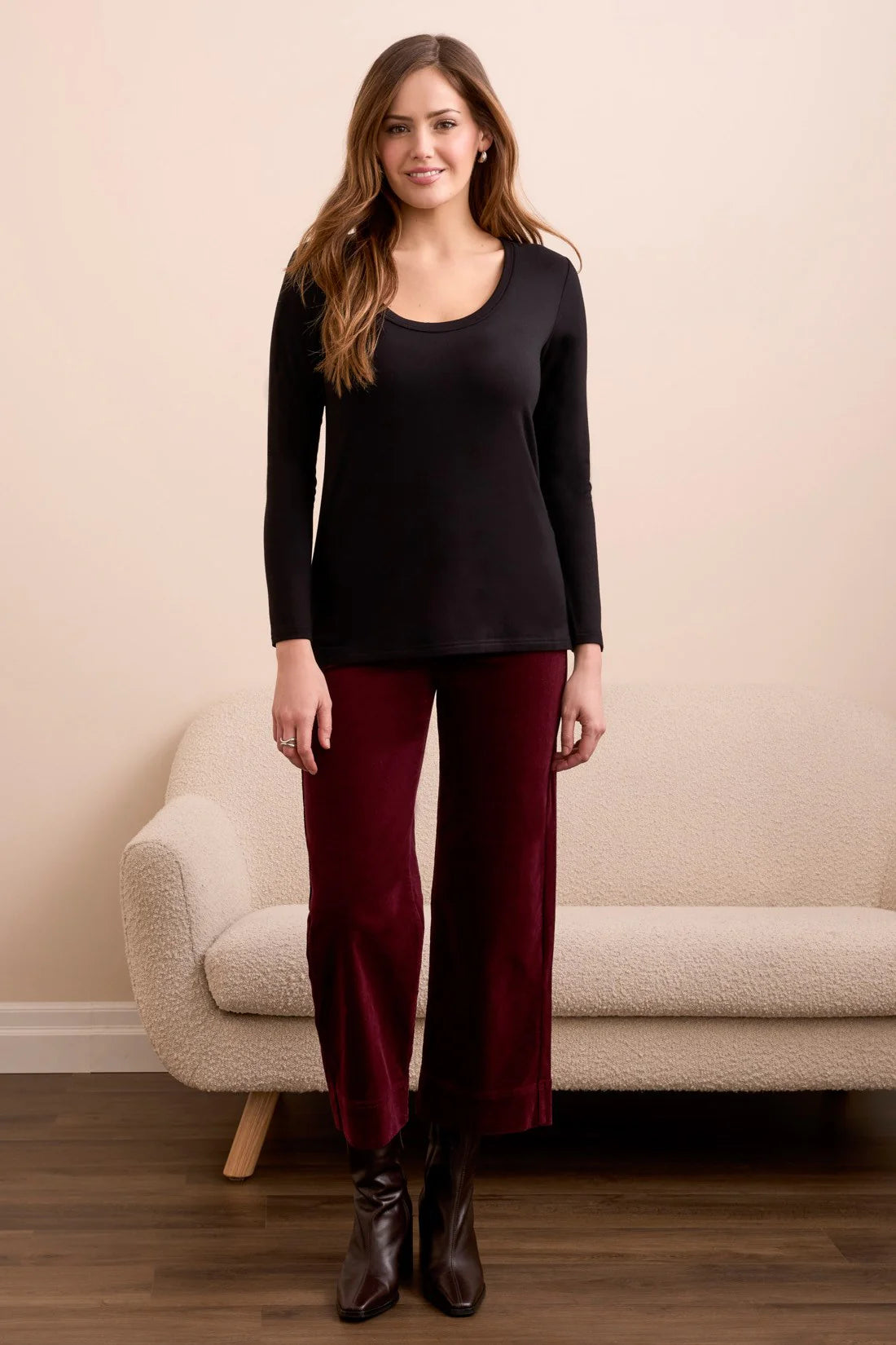 Scoop Neck Knit Top [Black-5895O]