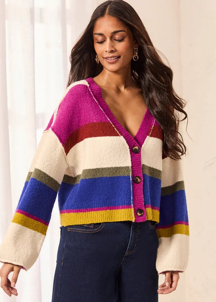 Puff Sleeve Sweagter Cardigan [Cream Multi-6345O]