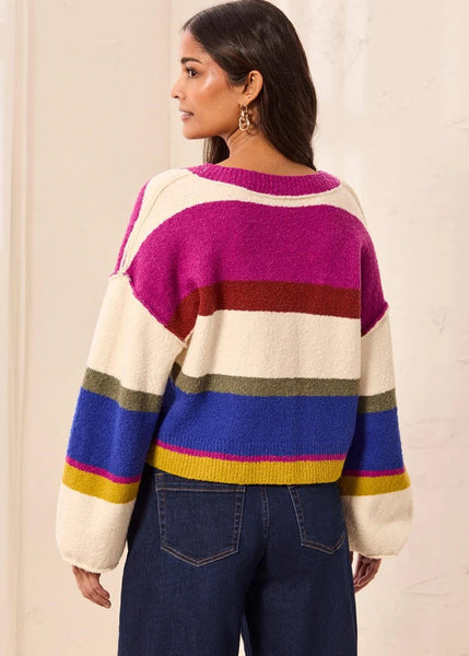 Puff Sleeve Sweagter Cardigan [Cream Multi-6345O]