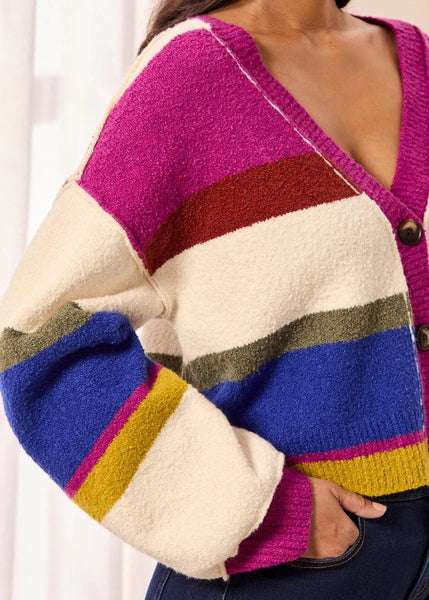 Puff Sleeve Sweagter Cardigan [Cream Multi-6345O]