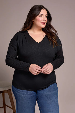 Long Sleeve VNeck Top W Cleats [Black-2369O]