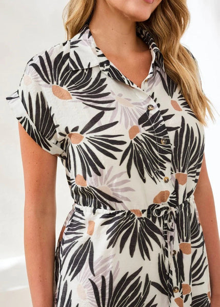 Lined Shirt Dress Drawcord [White/Black-6111O]