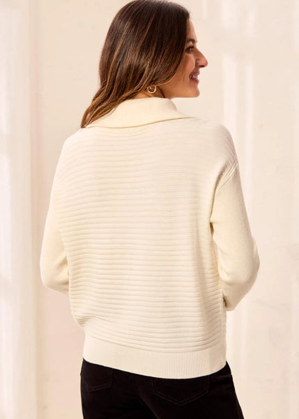 Zip Up VNeck Sweater [Cream-6028O]
