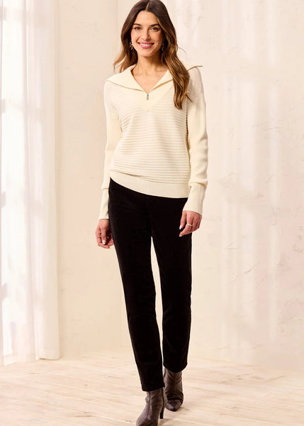 Zip Up VNeck Sweater [Cream-6028O]