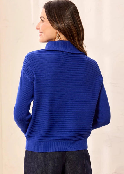 Zip Up Vneck Sweater [Electirc Blue-6028O]