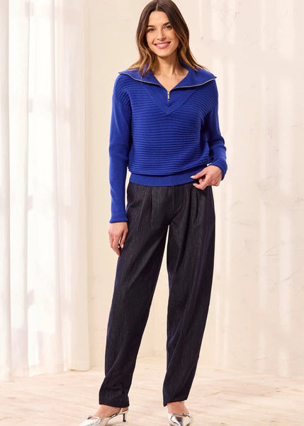 Zip Up Vneck Sweater [Electirc Blue-6028O]