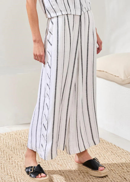 Crop Pull On Flowy Wide Pant W Pockets [White/Black-6090O]