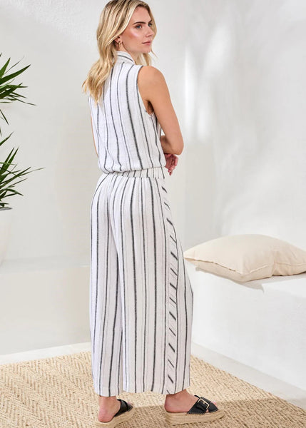 Crop Pull On Flowy Wide Pant W Pockets [White/Black-6090O]