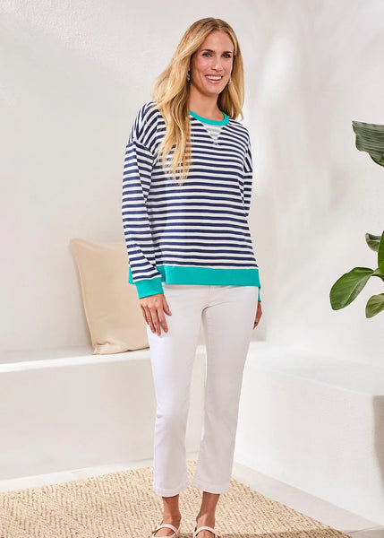 Long Sleeve Crewneck Top W Combo [Jet Blue-2487O]