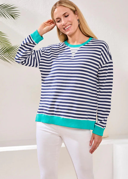 Long Sleeve Crewneck Top W Combo [Jet Blue-2487O]