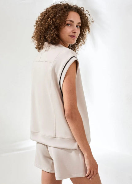 Mock Neck Top With Contrast Piping [Sand Dune-2446O]