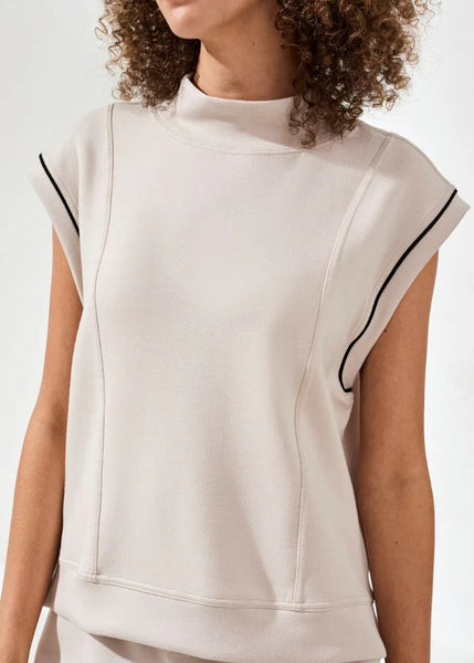 Mock Neck Top With Contrast Piping [Sand Dune-2446O]