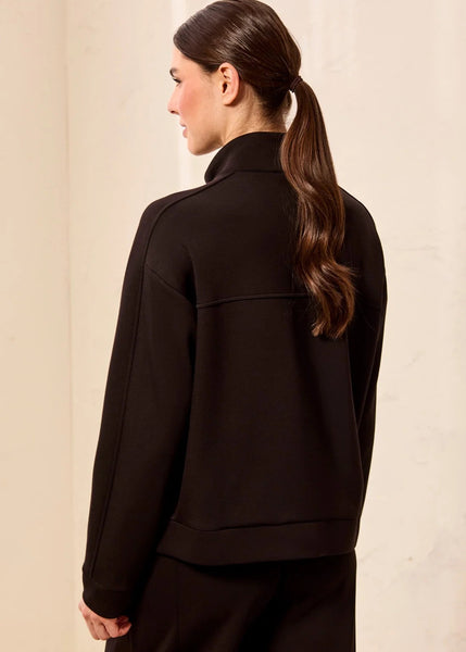 Long Sleeve Mock Neck Cardigan W Pockets [Black-3145O]