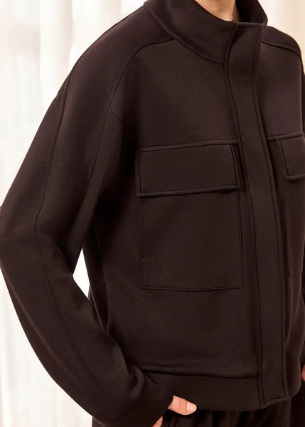 Long Sleeve Mock Neck Cardigan W Pockets [Black-3145O]