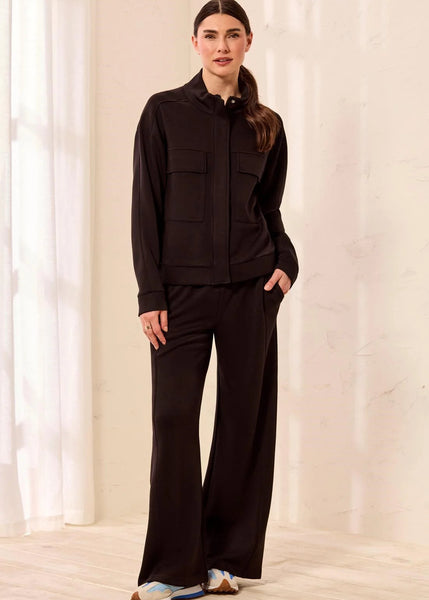 Long Sleeve Mock Neck Cardigan W Pockets [Black-3145O]