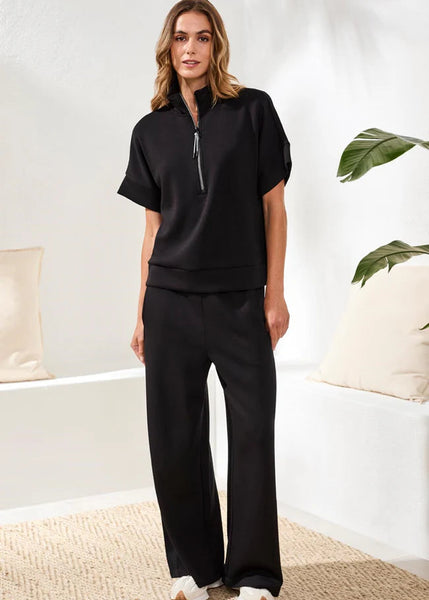 Short Sleeve Mock Neck Top [Black-3019O]