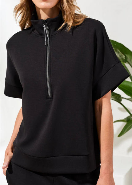 Short Sleeve Mock Neck Top [Black-3019O]