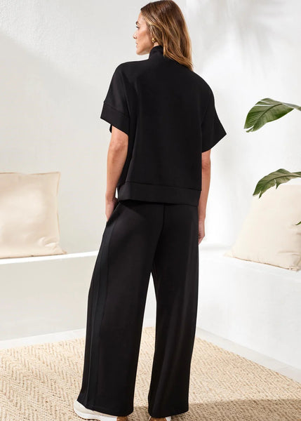 Short Sleeve Mock Neck Top [Black-3019O]