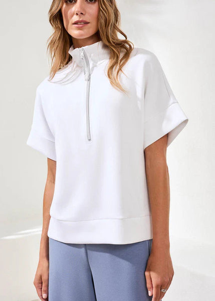Mock Neck Top W Zipper [White-3019O]
