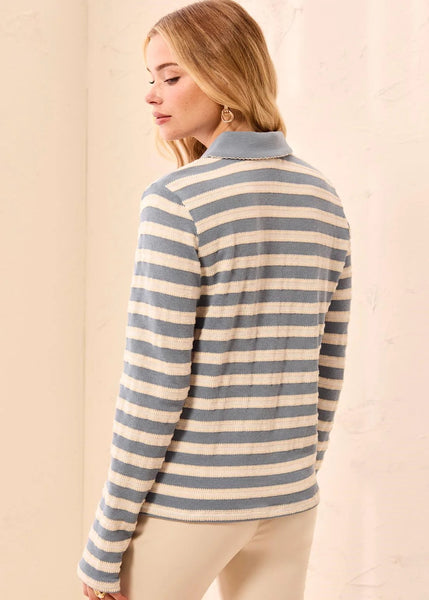 Long Sleeve Polo With Whip Stitch [Blue Fog-3225O]