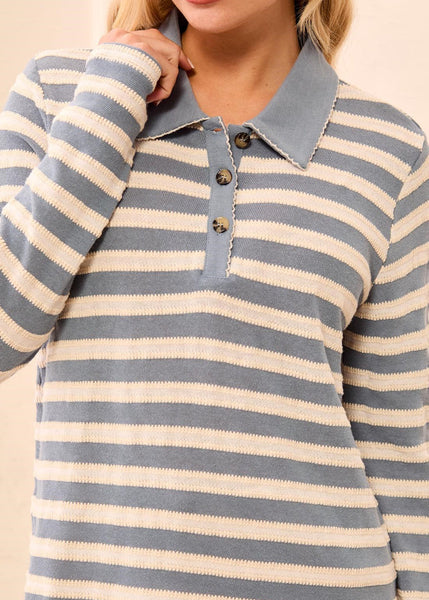 Long Sleeve Polo With Whip Stitch [Blue Fog-3225O]