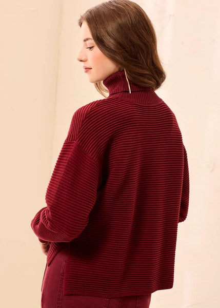 T-Neck High Low Sweater [Cherry Lacquer-5933O]